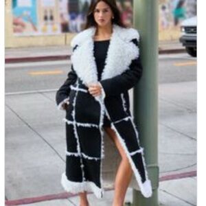 Faux Shearling and Suede Longline Coat